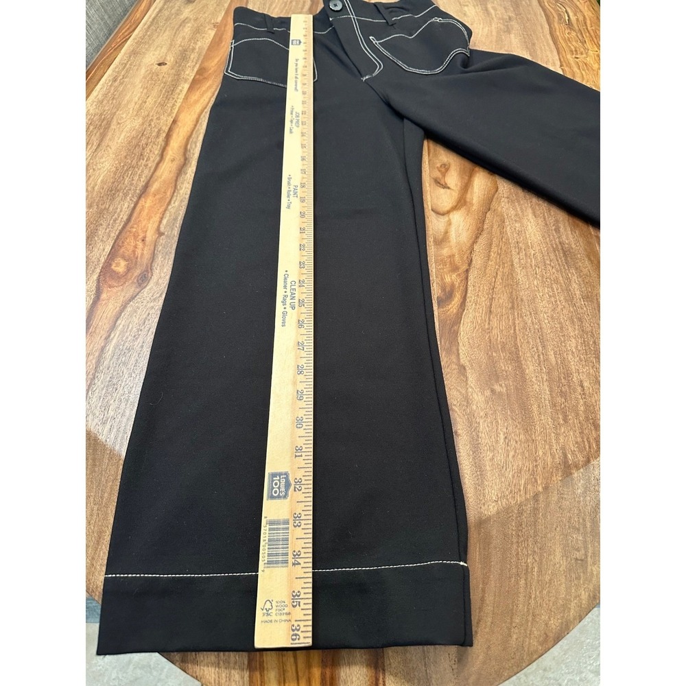 Jones & Co Black Wide Leg Pants Contrast Stitch Women's Size 8 Flare Trousers - Picture 9 of 9